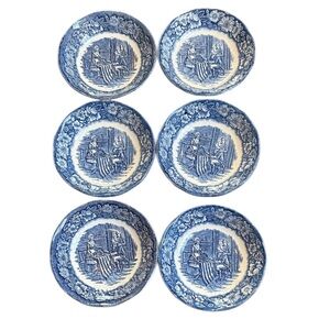 Staffordshire Liberty Blue Betsy Ross Fruit Berry Bowl Set of 6 England 4-7/8”